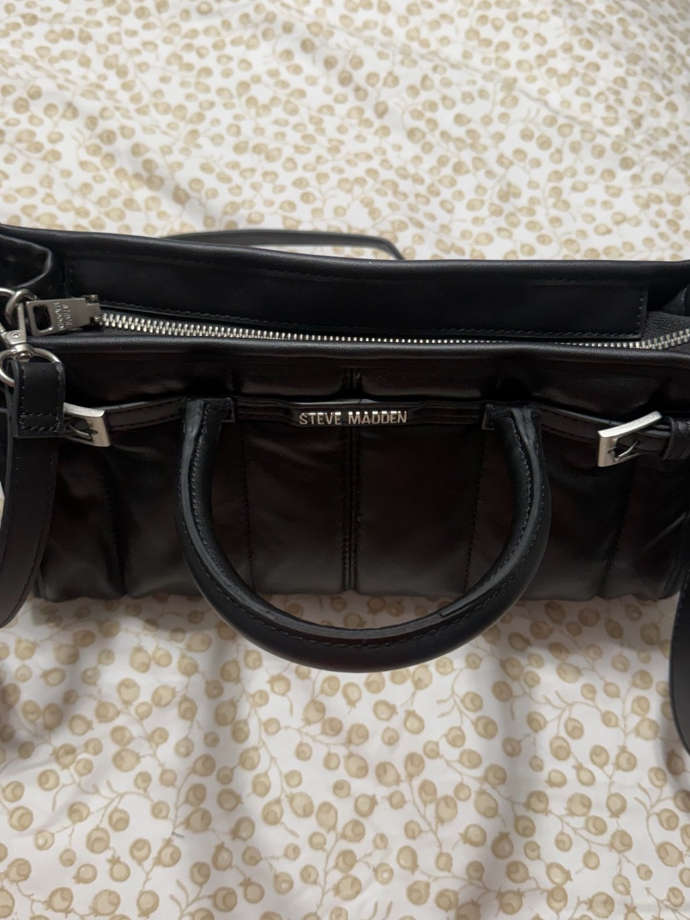Steve Madden Black Leather Structured Satchel with Top Handles